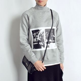 Pony's Tale Print Mock Neck Pullover