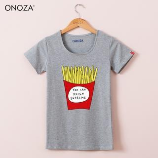 Onoza Short-Sleeve Chips-Print Lettering T-Shirt