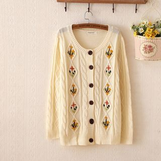 P.E.I. Girl Embroidered Ribbed Cardigan