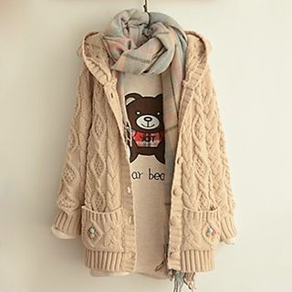 Angel Love Cable Knit Hooded Cardigan