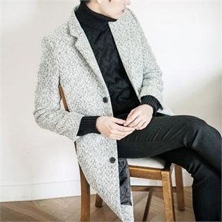 TOMONARI Notched-Lapel Herringbone Wool Blend Coat