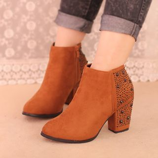 IYATO Studded Block Heel Ankle Boots