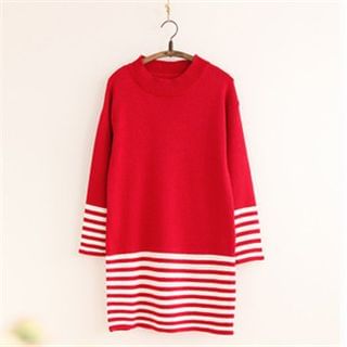 11.STREET Striped Stitching Sweater Dress