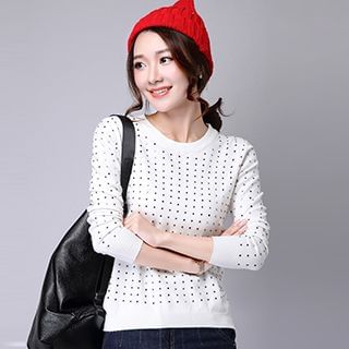 Romantica Long-Sleeve Studded Knit Top