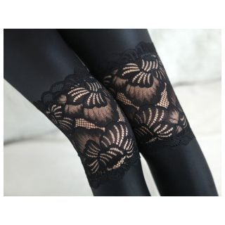 Hyoty Lace Panel Faux Leather Cropped Tights