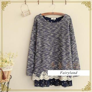Fairyland Lace Trimmed Melange Knit Top