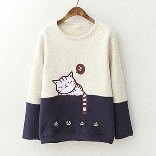 ninna nanna Embroidered Cat Fleece-lined Pullover