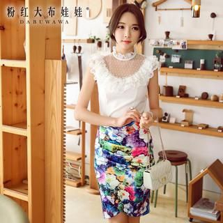 Dabuwawa Flower-Print Pleated Skirt