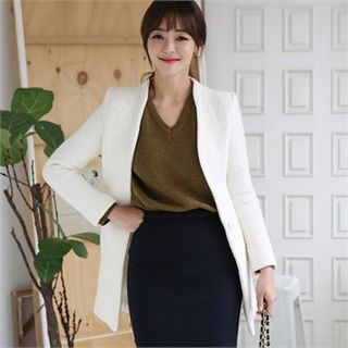 ode' Collarless Single-Breasted Wool Blend Coat