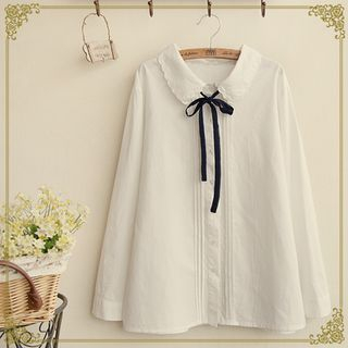 Fairyland Long-Sleeved Pintuck Tie-Neck Blouse