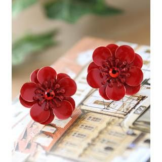 Flower Stud Earrings Red - One Size