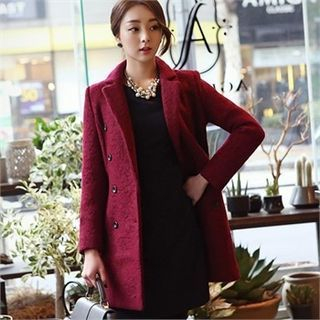 ode' Notched-Lapel Double-Breasted Wool Blend Coat