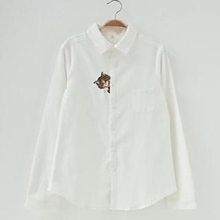 Jill & Jane Long-Sleeve Cat-Embroidered Blouse