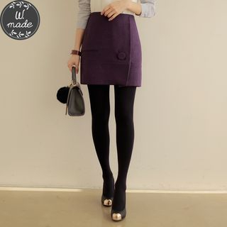 WITH IPUN Button-Detail Wool Blend Skirt