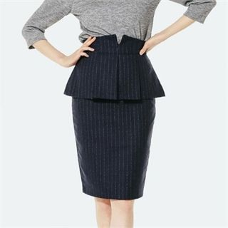 MAGJAY Pleated-Accent Striped Pencil Skirt