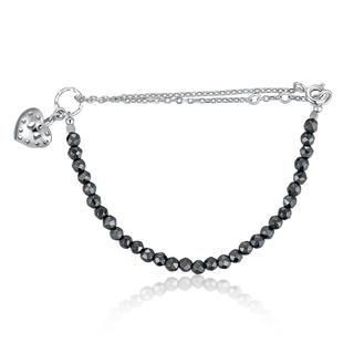 MBLife.com Left Right Accessory - 925 Sterling Silver Filigree Puff Heart Hematite Anklet (23cm), Women Girl Jewelry