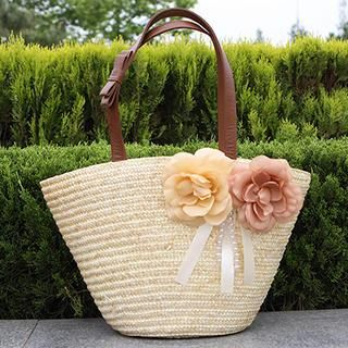 Sunset Hours Corsage Straw Tote