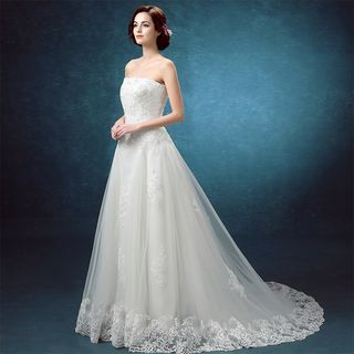 Shannair Lace A-Line Long Train Wedding Gown
