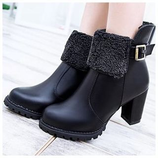 BAYO Fleece-lined Buckled Heeled Ankle Boots