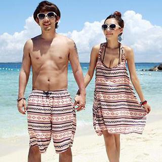 Beach Date Set: Couple Printed Bikini + Dress / Printed Dress / Beach Shorts