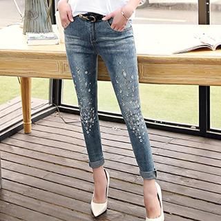 Romantica Jeweled Slim-Fit Jeans