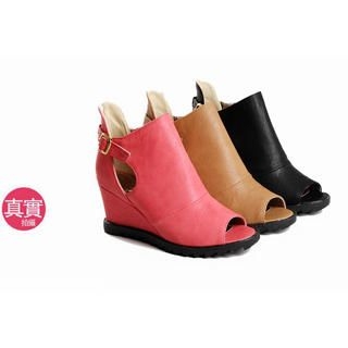 Smoothie Open Toe Buckled Wedge Ankle Boots