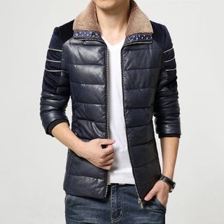 Bay Go Mall Faux Leather Down Jacket