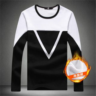 Alvicio Triangle Two-tone Fleece-lined Long-Sleeve T-shirt