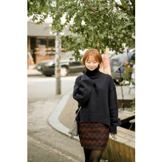 CHERRYKOKO Turtle-Neck Wool Blend Sweater