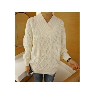 STYLEBYYAM V-Neck Cable-Knit Sweater