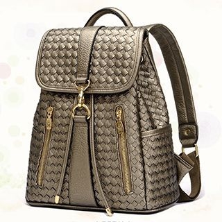 BeiBaoBao Faux-Leather Woven Backpack