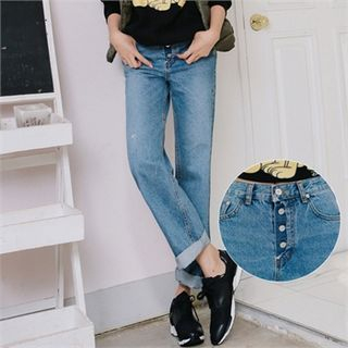ANNINA Button-Detail Straight-Cut Jeans