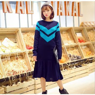 SUYISODA Color-Block Panel Long Knit Dress