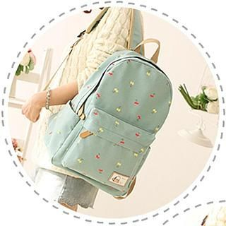 Canvas Love Cherry Print Canvas Backpack