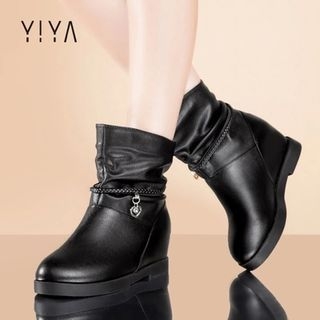YIYA Genuine Leather Hidden Wedge Short Boots