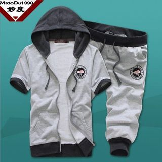 Bay Go Mall Set: Short-Sleeve Hooded Zip Jacket + Sweatpants