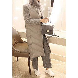 STYLEBYYAM Angora Wool-Sleeve Padded Zip-Up Coat
