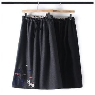 TOJI Drawstring Embroidered A-Line Skirt