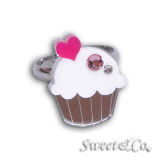 Sweet & Co. Mini White Cupcake Crystal Silver Ring