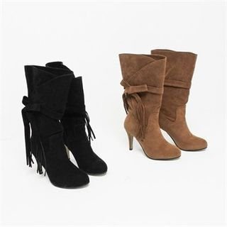 GLAM12 Faux-Leather Ribbon-Trim Boots