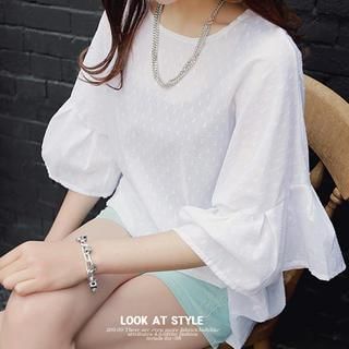 REDOPIN Bell-Sleeve Dobby Blouse