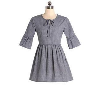 SUYISODA Short-Sleeve Drawstring A-Line Dress