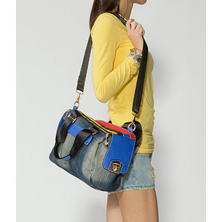 yeswalker Color-Block Denim Shoulder Bag Blue - One size