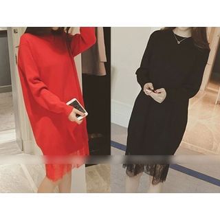 QZ Lady Long-Sleeve Lace Panel Knit Dress