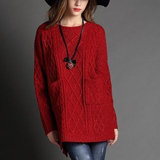 Mythmax Pocket-Accent Cable-Knit Sweater