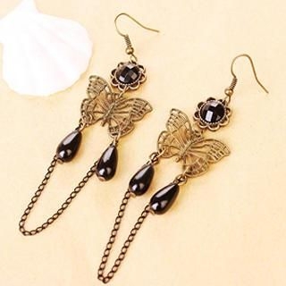 Fit-to-Kill Butterfly Water Drop Shinny Earrings  Black - One Size
