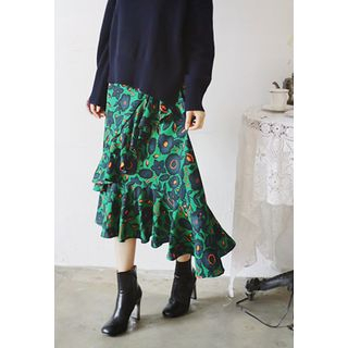 BBORAM Asymmetric-Hem Floral Print Skirt