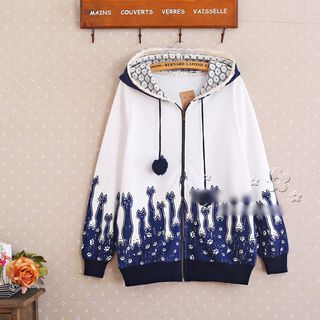 YR Fashion Hooded Patterned Zip Jacket