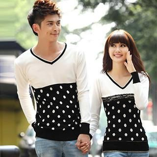 Igsoo Couple Long-Sleeve Dotted Knit Top