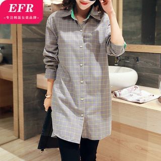 Eferu Check Dip-Back Long Shirt